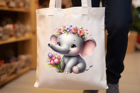 Watercolor Spring Elephant Clipart Sublimation Rupkotha 