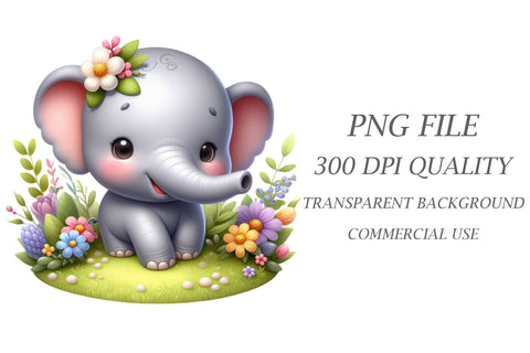 Watercolor Spring Elephant Clipart Sublimation Rupkotha 