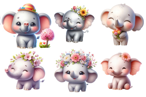 Watercolor Spring Elephant Clipart Sublimation Rupkotha 