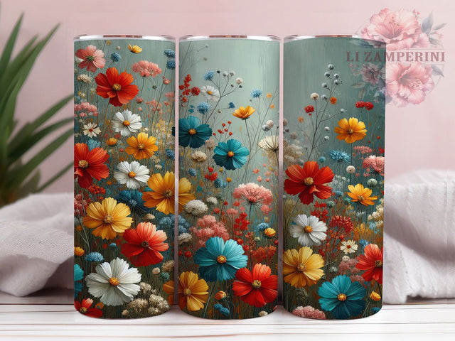 Watercolor Spring Floral Tumbler Wrap, Spring Garden Pattern, Colorful Floral Art, Wildflower Tumbler Gift, Botanical Pattern Cup, Garden Lover Present, Floral Art Wrap Sublimation Li Zamperini 