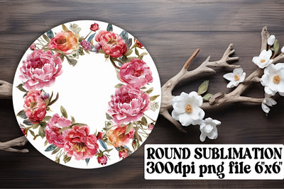 Watercolor Spring Flower Wreath Round Sublimation afrosvg 