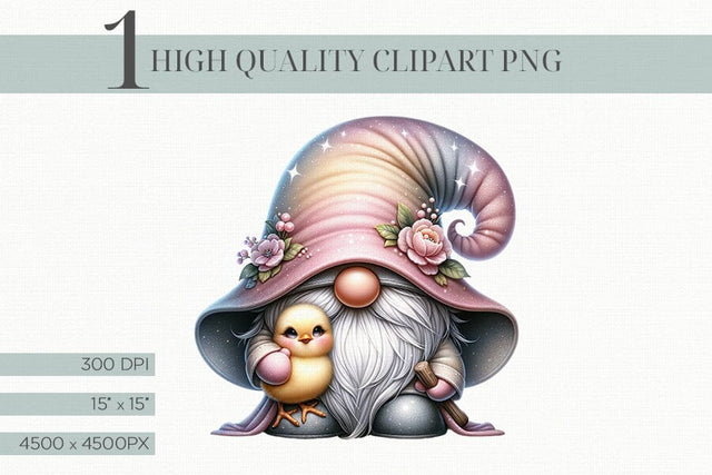 Watercolor Spring Gnome Illustration Sublimation BijouBay 