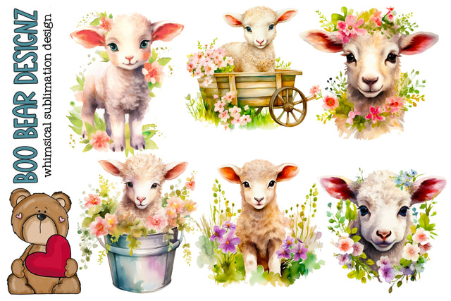 Watercolor Spring Lambs Clipart Sublimation Boo Bear Designz 
