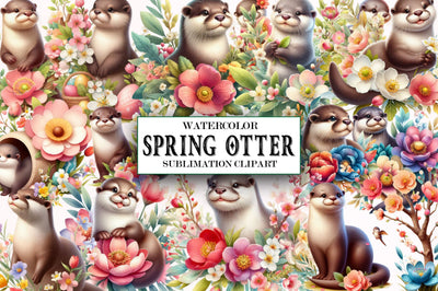 Watercolor Spring Otter Clipart Sublimation SVGista 