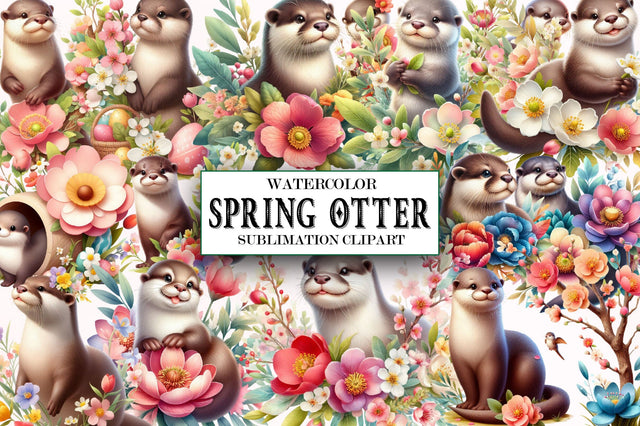 Watercolor Spring Otter Clipart Sublimation SVGista 