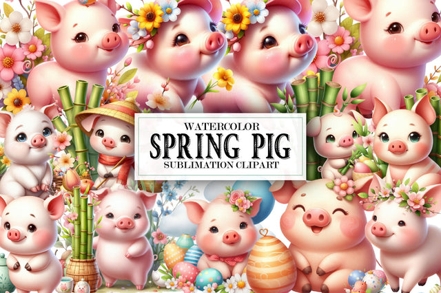 Watercolor Spring Pig Sublimation Sublimation SVGista 