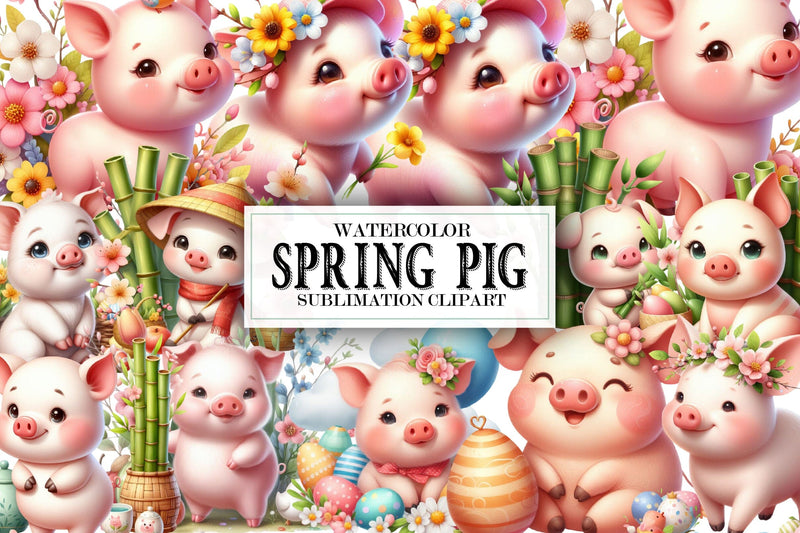Watercolor Spring Pig Sublimation - So Fontsy