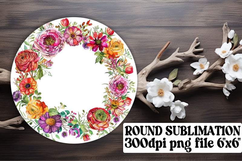 Watercolor Spring Wreath Round Design Sublimation afrosvg 