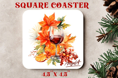 watercolor square coaster sublimation / wine glass coaster Sublimation Angelina Semenova 