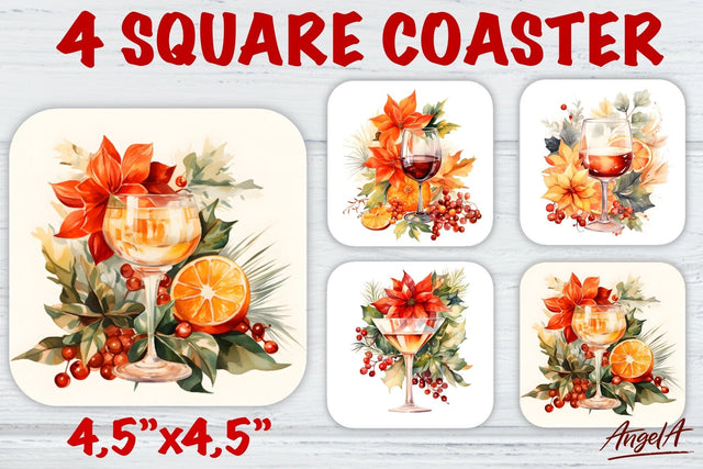 watercolor square coaster sublimation / wine glass coaster Sublimation Angelina Semenova 