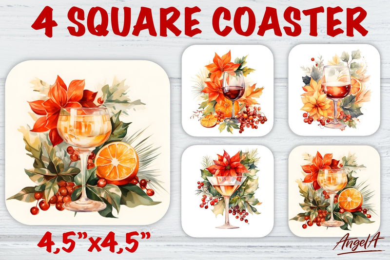 watercolor square coaster sublimation / wine glass coaster Sublimation Angelina Semenova 