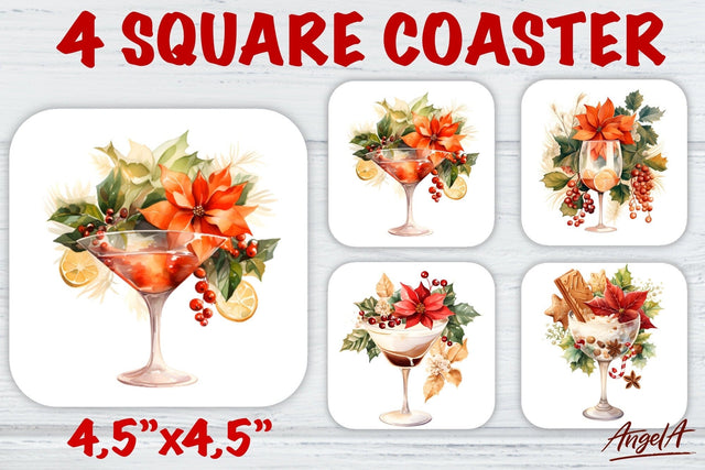 watercolor square coaster sublimation / wine glass png Sublimation Angelina Semenova 