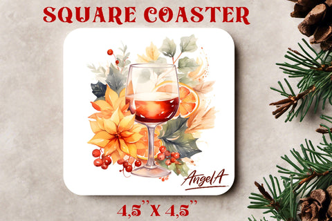 watercolor square coaster sublimation / wine glass png Sublimation Angelina Semenova 
