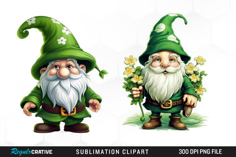 Watercolor St Patrick Green Gnome Clipart Bundle Sublimation Regulrcrative 