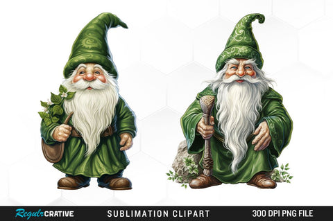 Watercolor St Patrick Green Gnome Clipart Bundle Sublimation Regulrcrative 