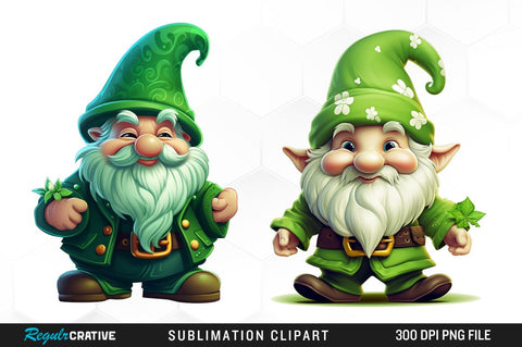 Watercolor St Patrick Green Gnome Clipart Bundle Sublimation Regulrcrative 