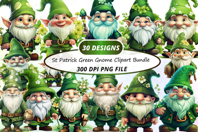 Watercolor St Patrick Green Gnome Clipart Bundle Sublimation Regulrcrative 