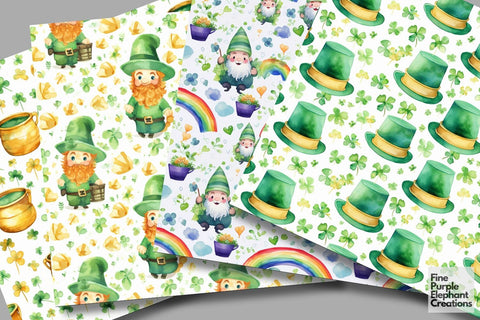 Watercolor St. Patrick's Day Digital Paper | Irish Leprechaun Digital Pattern Fine Purple Elephant Creations 