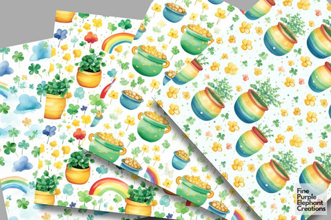Watercolor St. Patrick's Day Digital Paper | Irish Leprechaun Digital Pattern Fine Purple Elephant Creations 