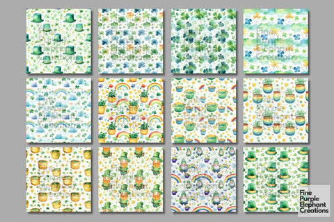 Watercolor St. Patrick's Day Digital Paper | Irish Leprechaun Digital Pattern Fine Purple Elephant Creations 