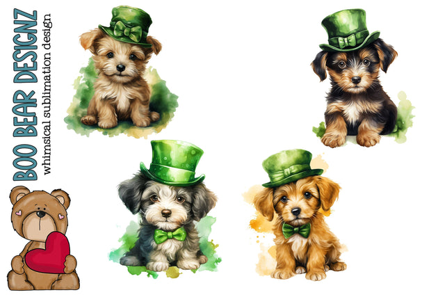 Watercolor St Patricks Day Puppy Clipart Sublimation Boo Bear Designz 