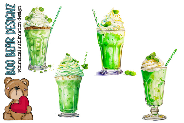 Watercolor St Patrick's Day Shamrock Shake clipart Sublimation Boo Bear Designz 