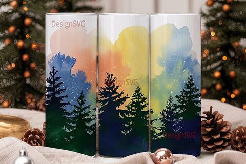 Watercolor Starry Forest 20oz Tumbler Sublimation DesignSVG 