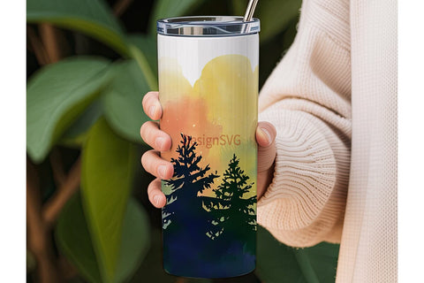 Watercolor Starry Forest 20oz Tumbler Sublimation DesignSVG 