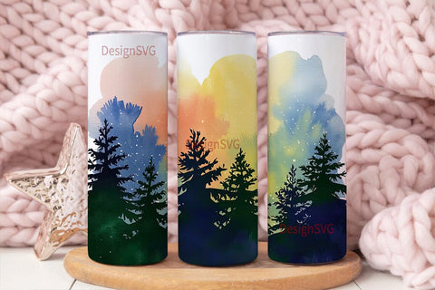 Watercolor Starry Forest 20oz Tumbler Sublimation DesignSVG 