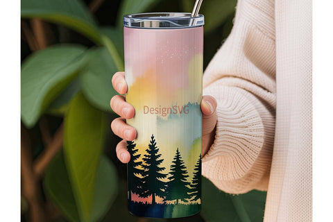 Watercolor Starry Forest 20oz Tumbler Sublimation DesignSVG 