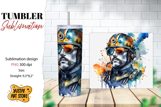 Watercolor Steampunk Man tumbler sublimation Sublimation Yustaf Art Store 