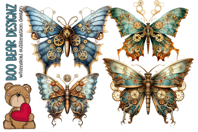 Watercolor Steampunk Moth Clipart Sublimation Boo Bear Designz 