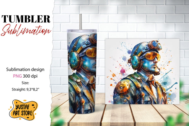 Watercolor Steampunk tumbler sublimation Sublimation Yustaf Art Store 