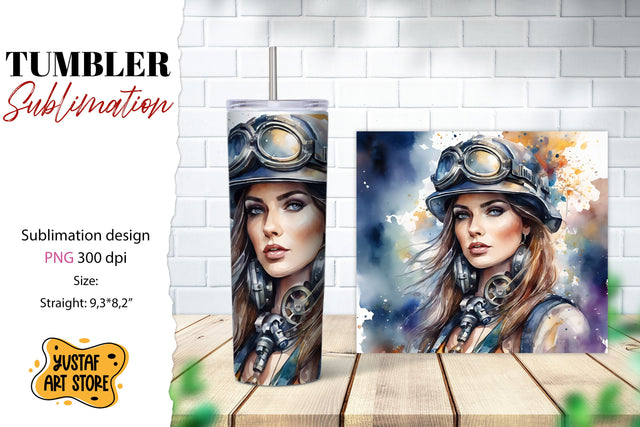 Watercolor Steampunk tumbler sublimation Sublimation Yustaf Art Store 