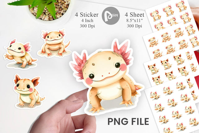 Watercolor Sticker Axolotl Wildlife Sublimation artnoy 
