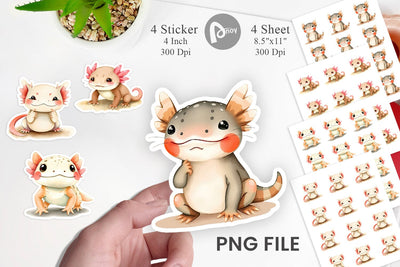 Watercolor Sticker Axolotl Wildlife Sublimation artnoy 