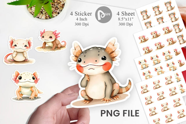 Watercolor Sticker Axolotl Wildlife Sublimation artnoy 