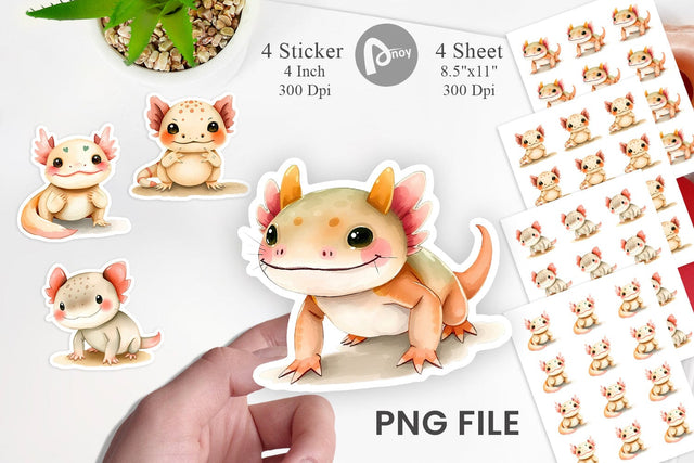 Watercolor Sticker Axolotl Wildlife Sublimation artnoy 