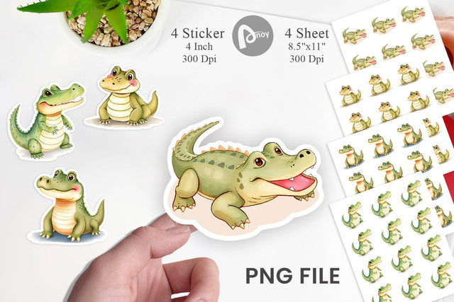 Watercolor Sticker Crocodile Wildlife Sublimation artnoy 