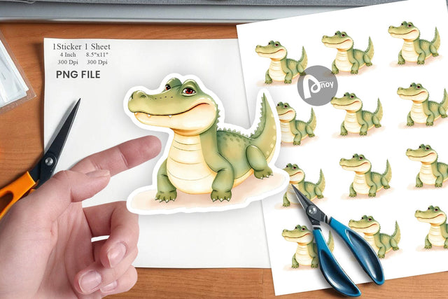 Watercolor Sticker Crocodile Wildlife Sublimation artnoy 