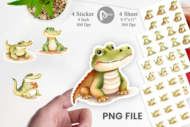 Watercolor Sticker Crocodile Wildlife Sublimation artnoy 