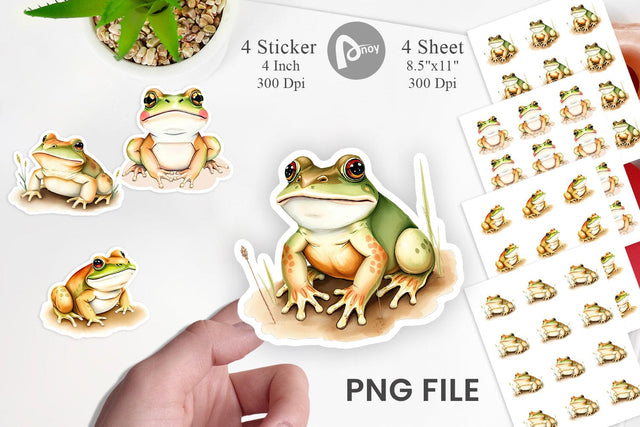 Watercolor Sticker Frog Wildlife Sublimation artnoy 
