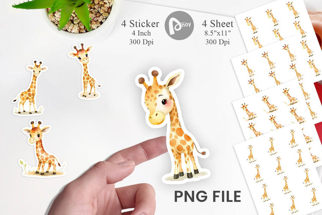 Watercolor Sticker Giraffe Wildlife Sublimation artnoy 