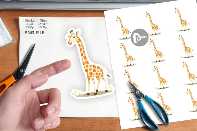 Watercolor Sticker Giraffe Wildlife Sublimation artnoy 