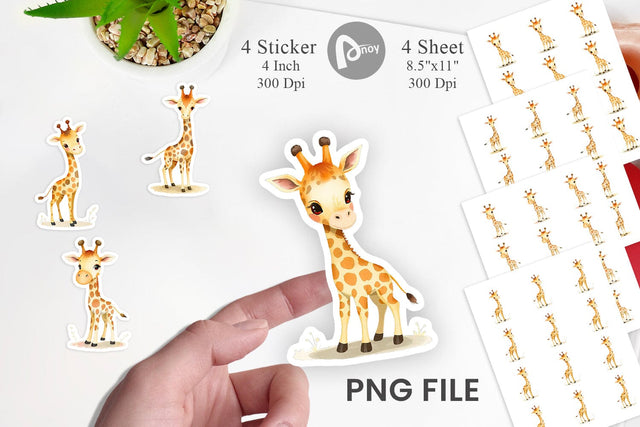 Watercolor Sticker Giraffe Wildlife Sublimation artnoy 