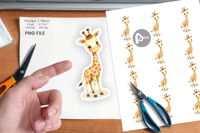 Watercolor Sticker Giraffe Wildlife Sublimation artnoy 