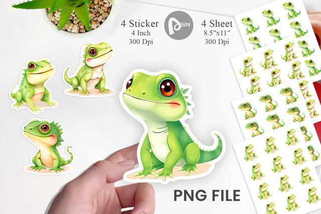 Watercolor Sticker Iguana Wildlife Sublimation artnoy 