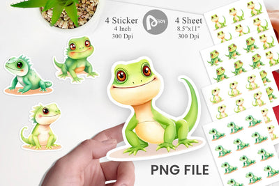Watercolor Sticker Iguana Wildlife Sublimation artnoy 