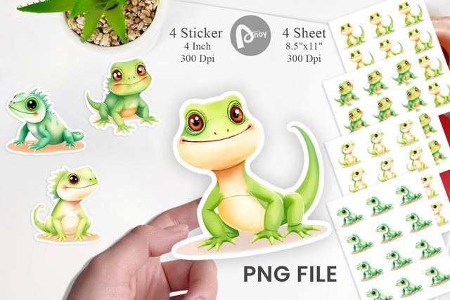Watercolor Sticker Iguana Wildlife Sublimation artnoy 