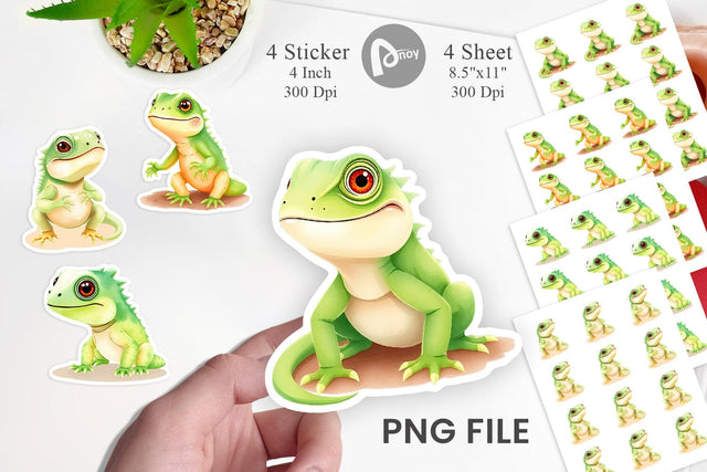 Watercolor Sticker Iguana Wildlife Sublimation artnoy 